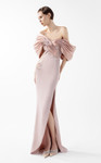MNM Couture G2034 Crepe Metallic Off-Shoulder Neckline Gown