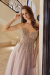 Nox Anabel C1843 Mesh Sequin Embellishment Peaked Neck Gown