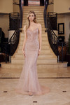 Nox Anabel C1844 Beaded Tulle Peaked Neck Strapless Gown