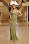 Nox Anabel C1844 Beaded Tulle Peaked Neck Strapless Gown