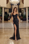 Nox Anabel C1850 Fully Beaded Off Shoulder Fringe Prom Gown