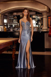 Nox Anabel D1766 Shiny Satin Plunging V-neck Sleeveless Gown