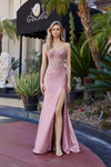 Nox Anabel D1766 Shiny Satin Plunging V-neck Sleeveless Gown