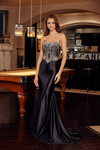 Nox Anabel E1901 Satin Sequin Embellished Strapless Gown