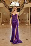 Nox Anabel E1907 Shiny Satin Beaded V-neck Strapless Gown