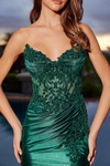 Nox Anabel E1907 Shiny Satin Beaded V-neck Strapless Gown