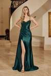 Nox Anabel F1724 Shiny Satin Beaded V-neck Sleeveless Gown