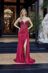 Nox Anabel F1729 Stretch Satin Beaded Plunging V-neck Gown
