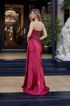 Nox Anabel F1729 Stretch Satin Beaded Plunging V-neck Gown