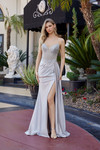 Nox Anabel F1729 Stretch Satin Beaded Plunging V-neck Gown