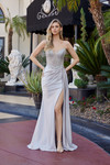 Nox Anabel F1729 Stretch Satin Beaded Plunging V-neck Gown