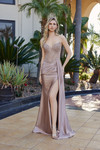 Nox Anabel F1729 Stretch Satin Beaded Plunging V-neck Gown