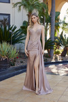 Nox Anabel F1729 Stretch Satin Beaded Plunging V-neck Gown
