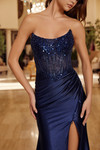 Nox Anabel F1730 Shiny Satin Scoop Neckline Strapless Gown