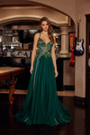 Nox Anabel G1795 Tulle Embroidered Plunging V-neck Gown