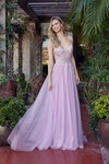 Nox Anabel G1795 Tulle Embroidered Plunging V-neck Gown