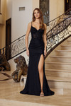 Nox Anabel H1875 Stretch Satin Glitter V-Neck Prom Dress