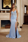 Nox Anabel H1875 Stretch Satin Glitter V-Neck Prom Dress