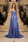 Nox Anabel K1735 Shiny Satin Sweetheart Pleated Across Gown