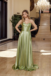 Nox Anabel K1735 Shiny Satin Sweetheart Pleated Across Gown