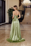 Nox Anabel K1735 Shiny Satin Sweetheart Pleated Across Gown