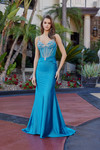 Nox Anabel L1769 Stretch Satin Glitter Spaghetti Straps Gown