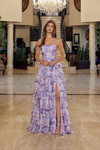 Nox Anabel Q1777 Floral Print Straight Across Pleated Gown