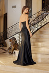 Nox Anabel R1812 Shiny Satin Beaded V-neck Strapless Gown