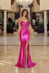 Nox Anabel R1812 Shiny Satin Beaded V-neck Strapless Gown