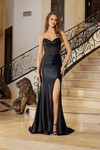 Nox Anabel R1812 Shiny Satin Beaded V-neck Strapless Gown