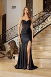 Nox Anabel R1812 Shiny Satin Beaded V-neck Strapless Gown