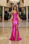Nox Anabel R1812 Shiny Satin Beaded V-neck Strapless Gown