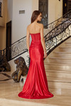 Nox Anabel R1812 Shiny Satin Beaded V-neck Strapless Gown
