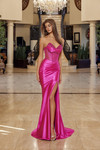Nox Anabel R1812 Shiny Satin Beaded V-neck Strapless Gown