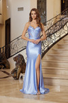 Nox Anabel R1813 Shiny Satin V-neck Spaghetti Straps Gown