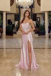 Nox Anabel R1816 Shiny Satin Scoop Neck Strapless Prom Gown