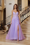Nox Anabel R1824 Embroidery Plunging Neck Thin Straps Gown