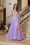 Nox Anabel R1824 Embroidery Plunging Neck Thin Straps Gown