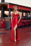Nox Anabel S1721 Shiny Satin Sequin Spaghetti Straps Gown