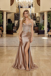 Nox Anabel T1854 Shiny Satin Embellished Strapless Gown