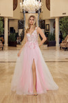 Nox Anabel Y1799 Tulle Flower Embroidered Plunging Neck Gown