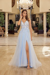 Nox Anabel Y1799 Tulle Flower Embroidered Plunging Neck Gown