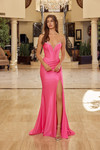 Nox Anabel Y1800 Shiny Satin Beaded V-neck Strapless Gown