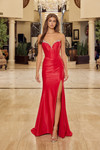 Nox Anabel Y1800 Shiny Satin Beaded V-neck Strapless Gown