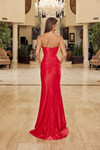 Nox Anabel Y1800 Shiny Satin Beaded V-neck Strapless Gown