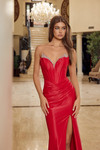 Nox Anabel Y1800 Shiny Satin Beaded V-neck Strapless Gown