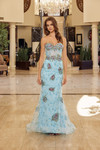 Nox Anabel Y1801 Tulle Flower Embroidered Strapless Gown