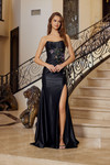 Nox Anabel T1855 Flower Sequined Embroidery Strapless Gown
