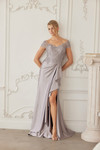 Nox Anabel MD155 Satin Beaded V-neckline Short Sleeves Gown