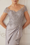 Nox Anabel MD155 Satin Beaded V-neckline Short Sleeves Gown